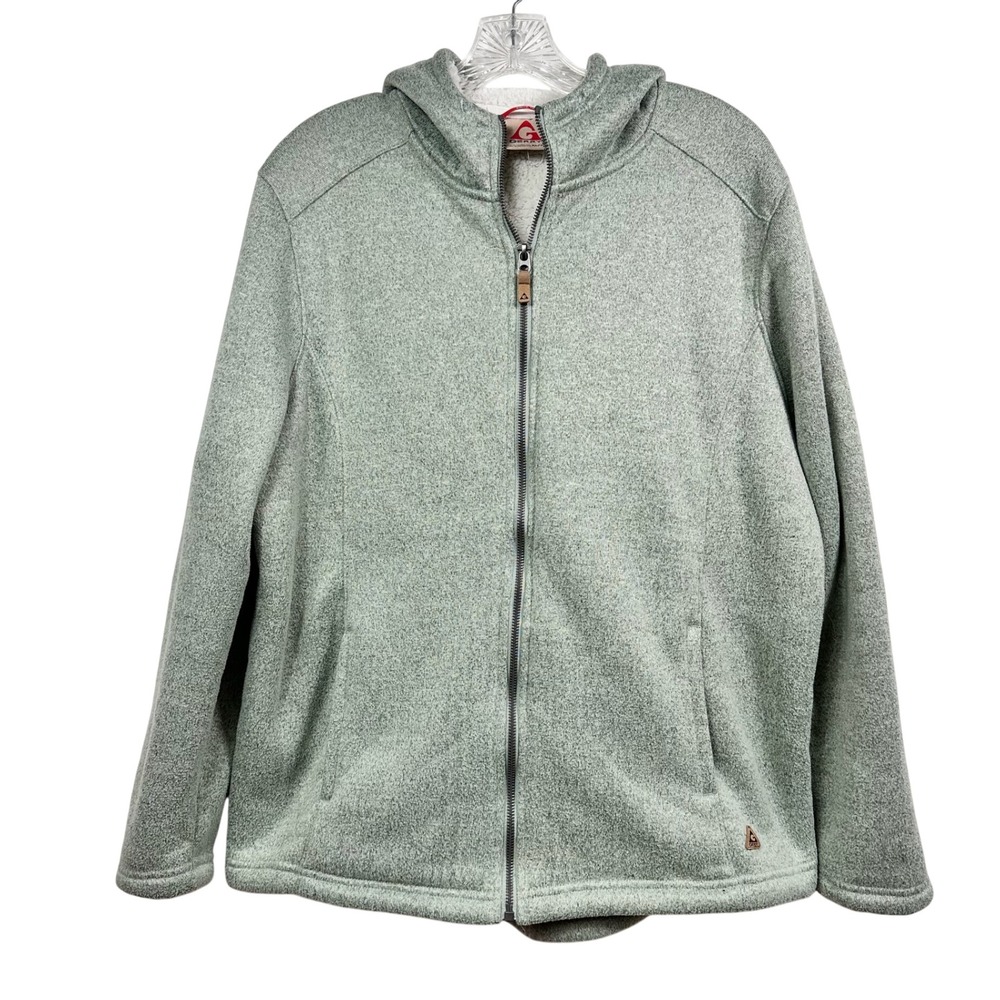 Gerry Womens XL Sage Green Sherpa Lined Full Zip Hooded Sweater Jacket